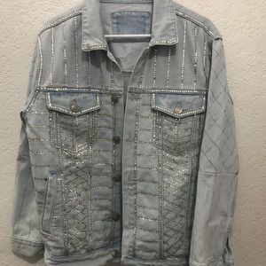 DISTRESSED CRYSTAL DENIM JACKET